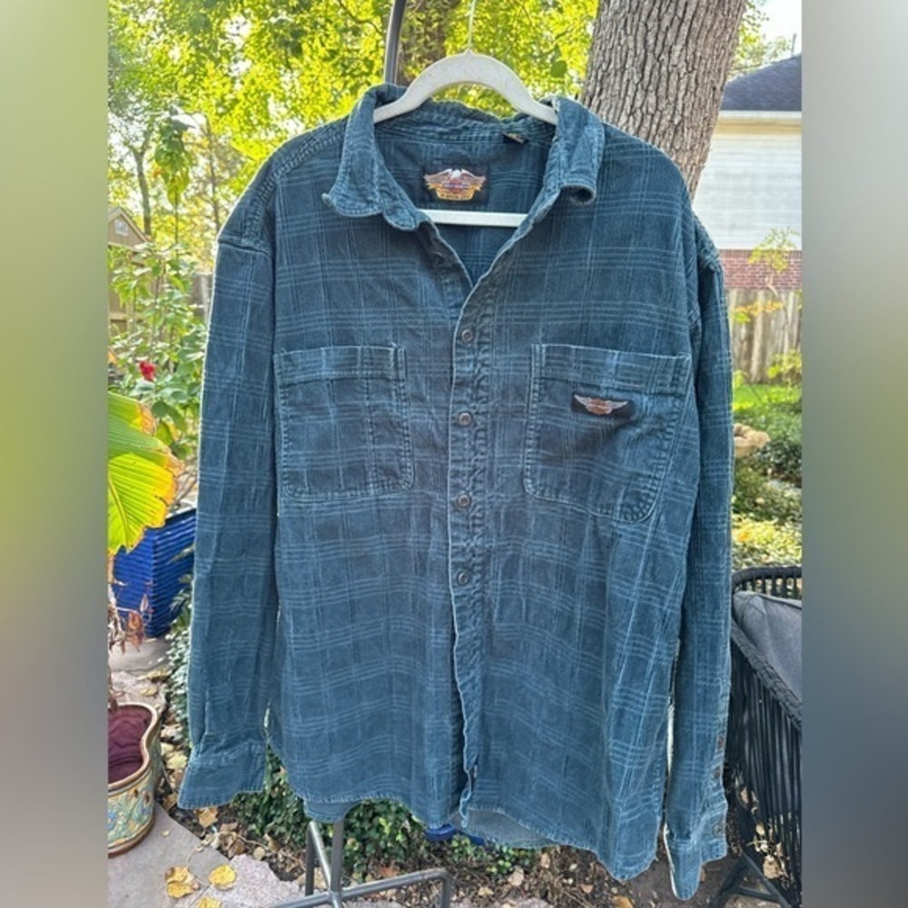 Vintage Harley-Davidson Green Corduroy Button Down Shirt Heavyweight Workwear